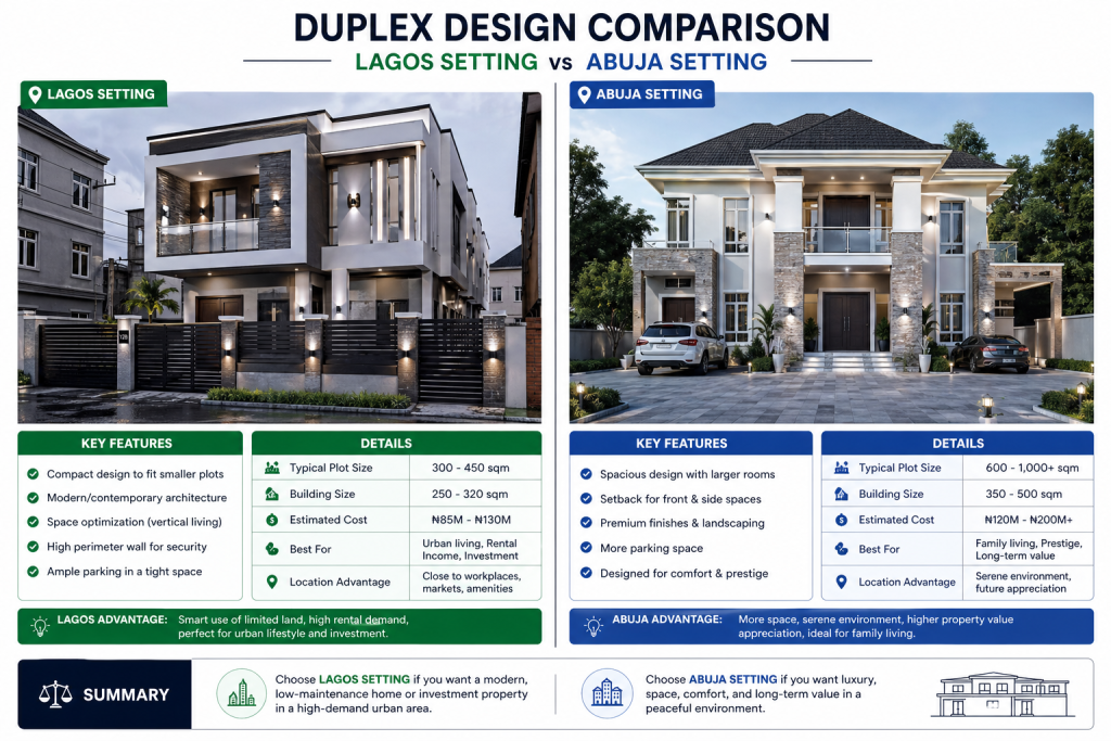 Duplex in Lagos and Abuja side by side comparison