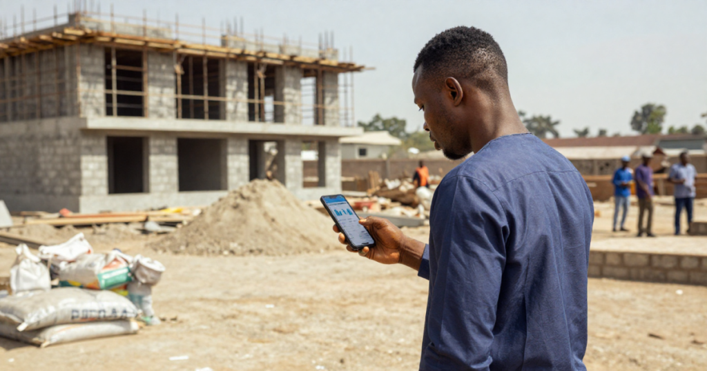 A Nigerian Man Tracking his building project budget on site.