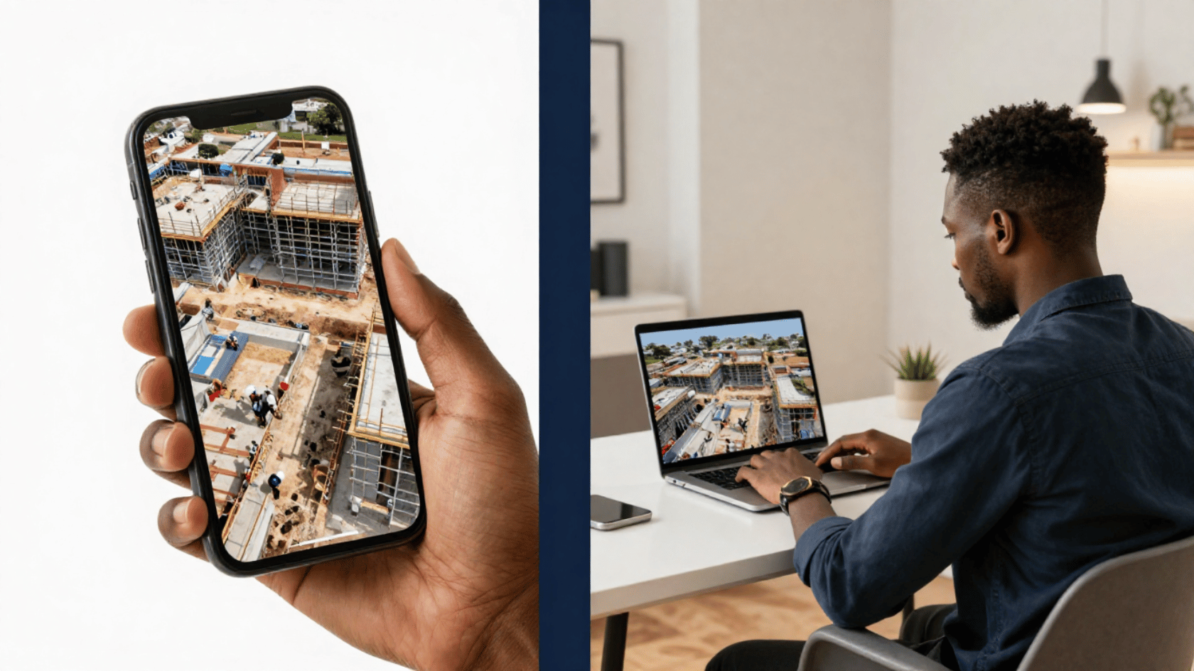A nigerian tracking his building project remotely using his phone.