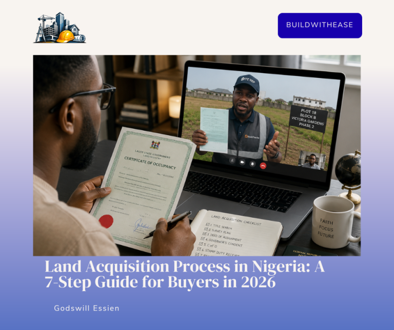 land acquisition process in Nigeria 2026, a buyer reviewing title documents and survey plan